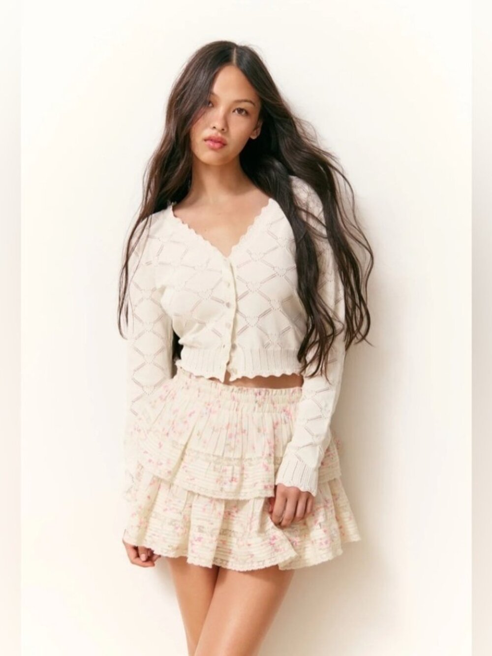 NWT LoveShackFancy Petra Knit Heart Argyle Cardigan Parchment Cream Ivory | S - Picture 2 of 14
